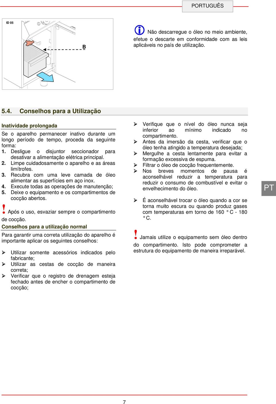 Desligue o disjuntor seccionador para desativar a alimentação elétrica principal. 2. Limpe cuidadosamente o aparelho e as áreas limítrofes. 3.