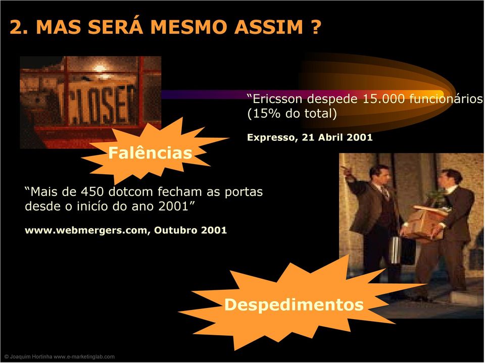 Abril 2001 Mais de 450 dotcom fecham as portas desde o