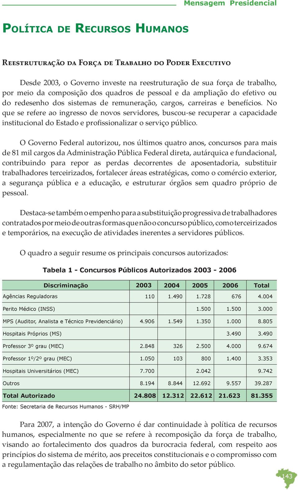 No que se refere ao ingresso de novos servidores, buscou-se recuperar a capacidade institucional do Estado e profissionalizar o serviço público.