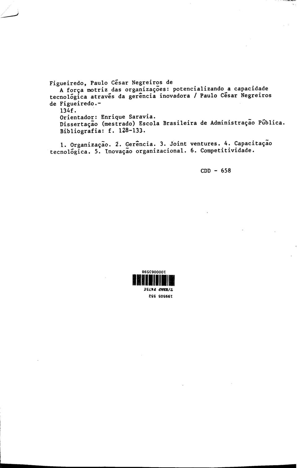 Dissertação (mestrado) Escola Brasileira de Administração Pública. Bibliografia: f. 128-133. 1. Organização. 2. Gerência. 3.