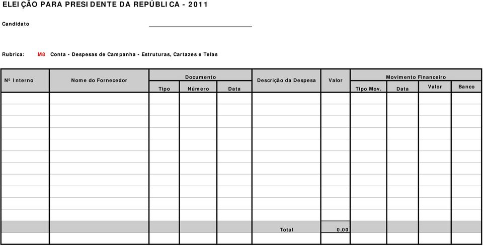 Interno Nome do Fornecedor Documento Movimento Financeiro