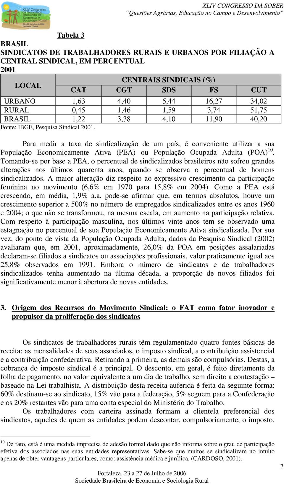 Para medir a taxa de sindicalização de um país, é conveniente utilizar a sua População Economicamente Ativa (PEA) ou População Ocupada Adulta (POA) 10.