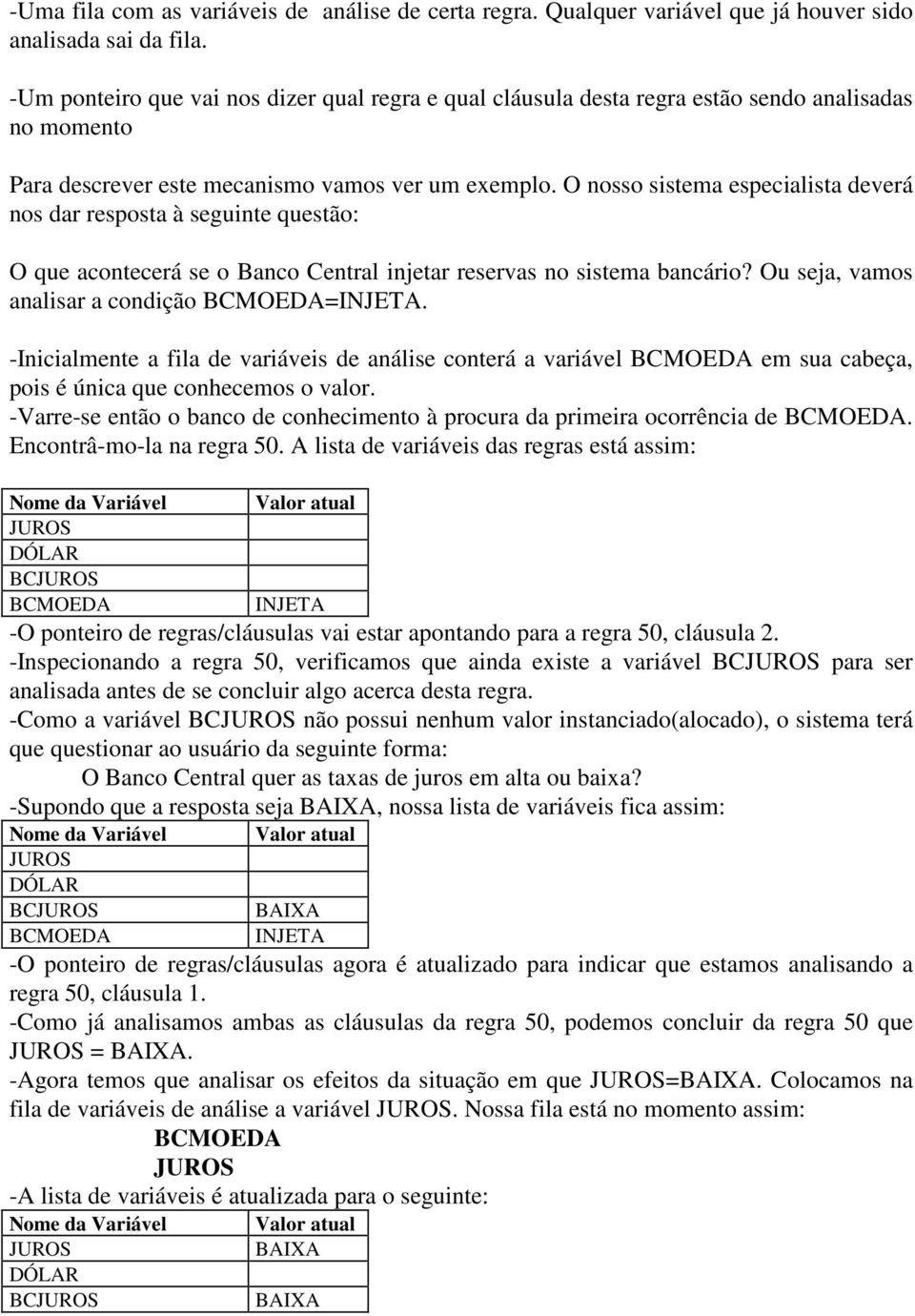 O nosso sistema especialista deverá nos dar resposta à seguinte questão: O que acontecerá se o Banco Central injetar reservas no sistema bancário? Ou seja, vamos analisar a condição BCMOEDA=INJETA.