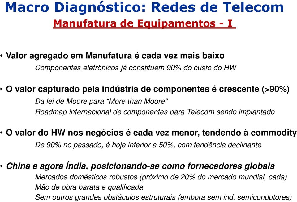 HW nos negócios é cada vez menor, tendendo à commodity De 90% no passado, é hoje inferior a 50%, com tendência declinante China e agora Índia, posicionando-se como fornecedores