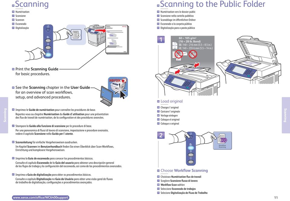 ) Print the Scanning Guide for basic procedures. See the Scanning chapter in the User Guide for an overview of scan workflows, setup, and advanced procedures.