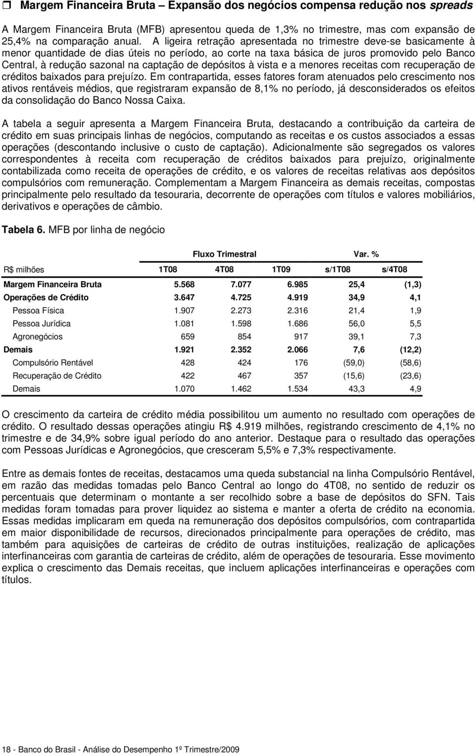 captação de depósitos à vista e a menores receitas com recuperação de créditos baixados para prejuízo.