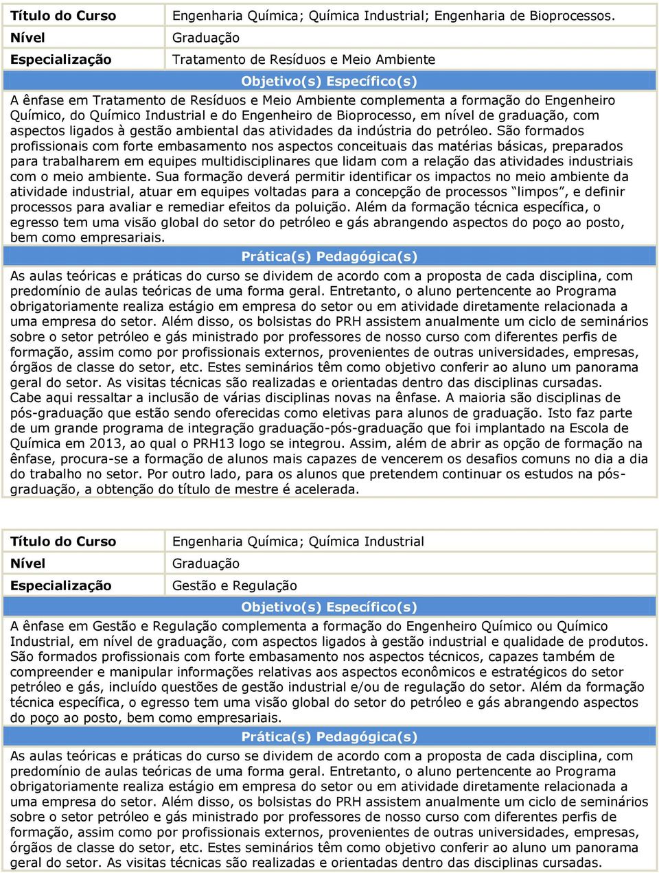 de graduação, com aspectos ligados à gestão ambiental das atividades da indústria do petróleo.