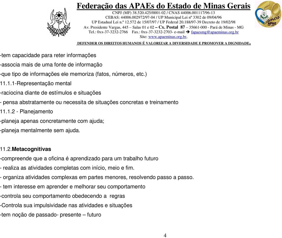 11.2.Metacognitivas -compreende que a oficina é aprendizado para um trabalho futuro - realiza as atividades completas com início, meio e fim.