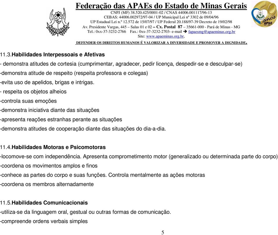 - respeita os objetos alheios -controla suas emoções -demonstra iniciativa diante das situações -apresenta reações estranhas perante as situações -demonstra atitudes de cooperação diante das