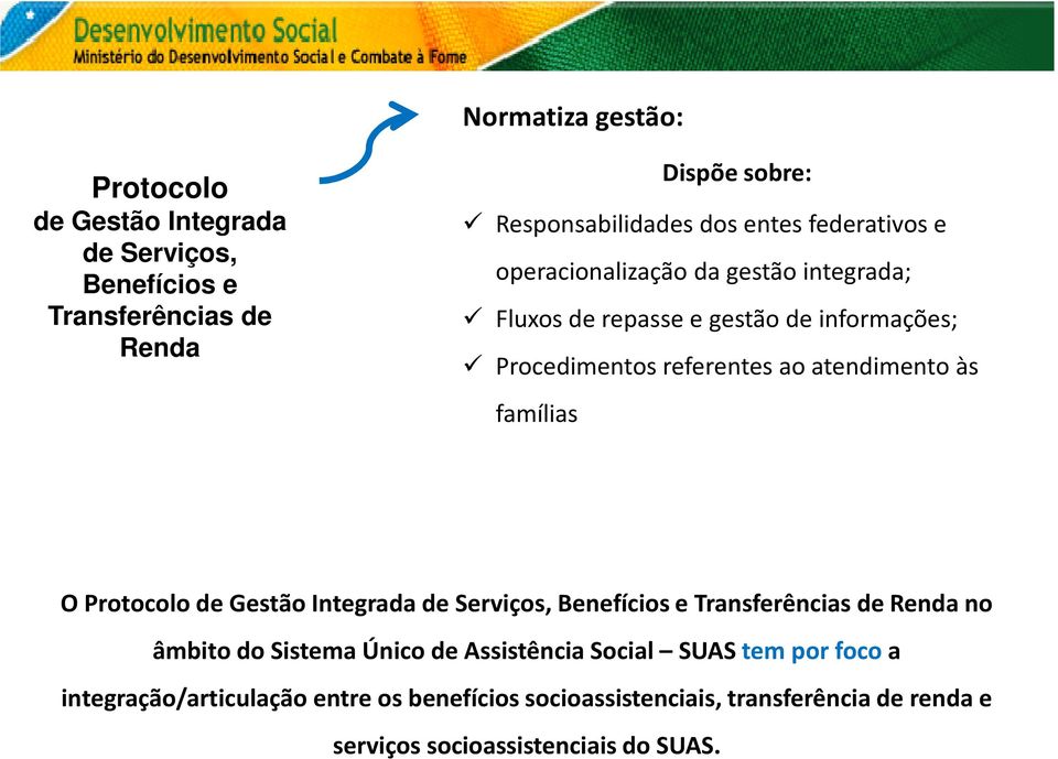 famílias O Protocolo de Gestão Integrada de Serviços, Benefícios e Transferências de Renda no âmbito do Sistema Único de Assistência Social