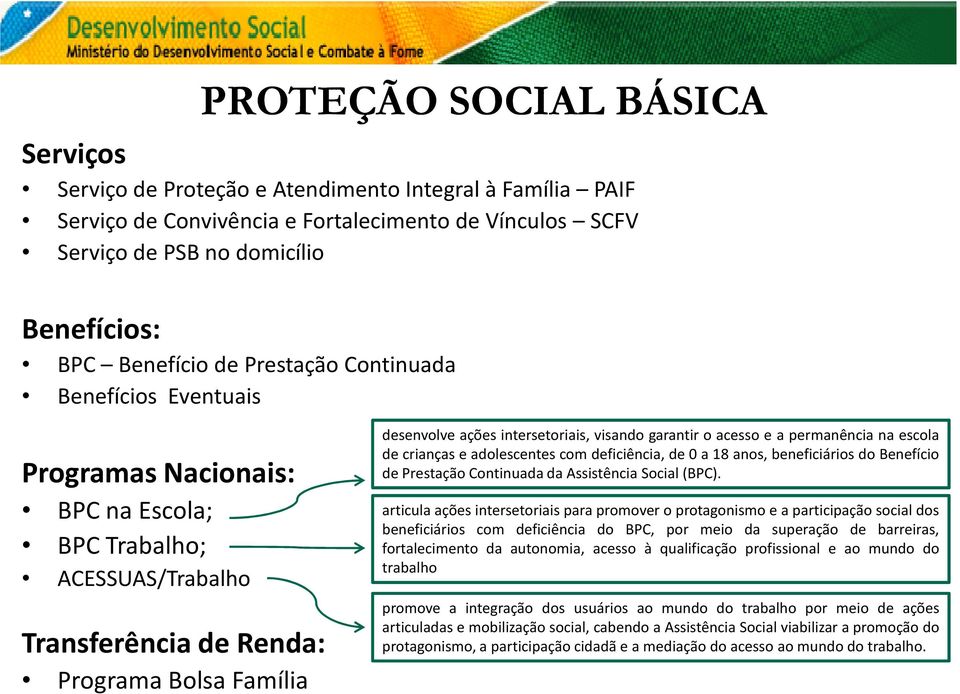 intersetoriais, visando garantir o acesso e a permanência na escola de crianças e adolescentes com deficiência, de 0 a 18 anos, beneficiários do Benefício de Prestação Continuada da Assistência