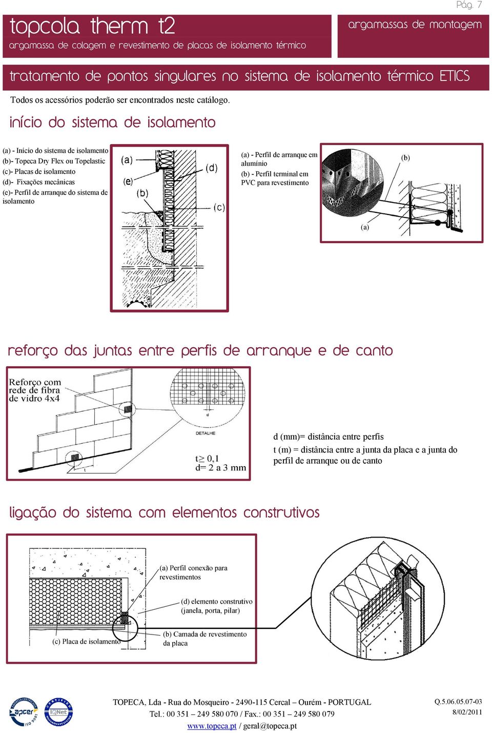 Perfil de arranque do sistema de isolamento (a) - Perfil de arranque em alumínio (b) - Perfil terminal em PVC para revestimento reforço das juntas entre perfis