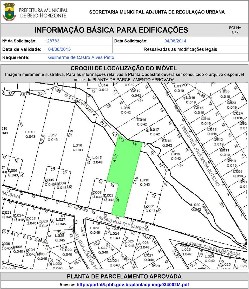 arquivo disponível no link da PLANTA DE PARCELAMENTO APROVADA PLANTA DE