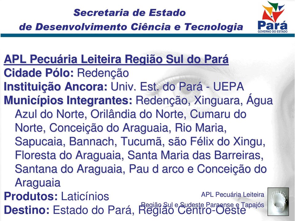 Araguaia, Rio Maria, Sapucaia, Bannach, Tucumã, são Félix F do Xingu, Floresta do Araguaia, Santa Maria das Barreiras, Santana do