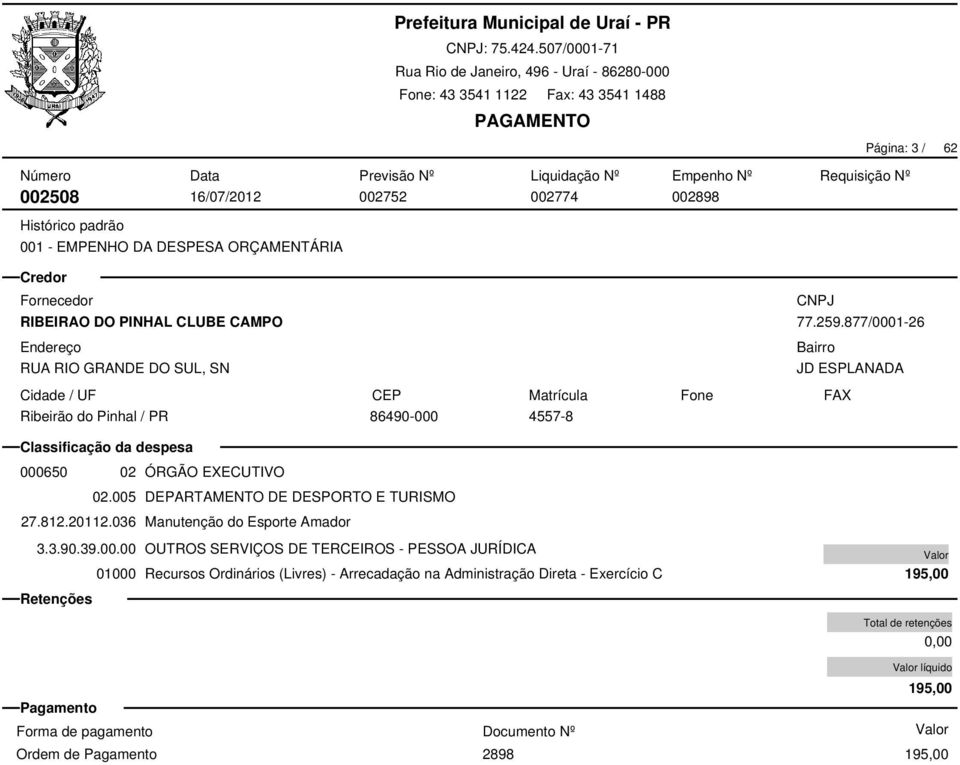 20112.036 Manutenção do Esporte Amador 3.3.90.39.00.