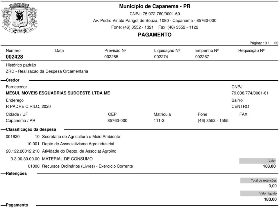 774/0001-61 001620 10 Secretaria de Agricultura e Meio Ambiente 10.