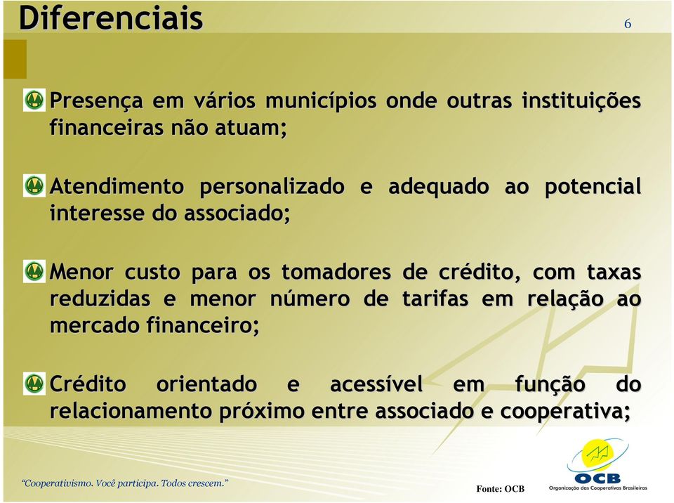 de crédito, com taxas reduzidas e menor número n de tarifas em relaçã ção o ao mercado financeiro;