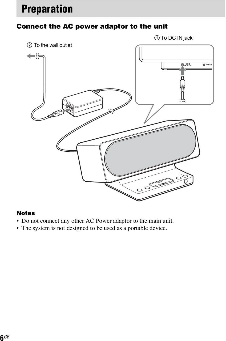 connect any other AC Power adaptor to the main unit.