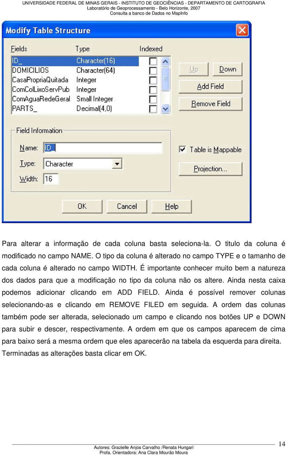 É importante conhecer muito bem a natureza dos dados para que a modificação no tipo da coluna não os altere. Ainda nesta caixa podemos adicionar clicando em ADD FIELD.