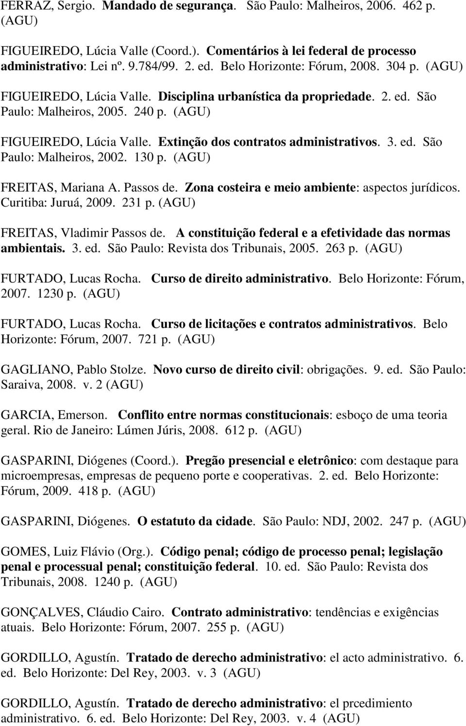 3. ed. São Paulo: Malheiros, 2002. 130 p. FREITAS, Mariana A. Passos de. Zona costeira e meio ambiente: aspectos jurídicos. Curitiba: Juruá, 2009. 231 p. FREITAS, Vladimir Passos de.