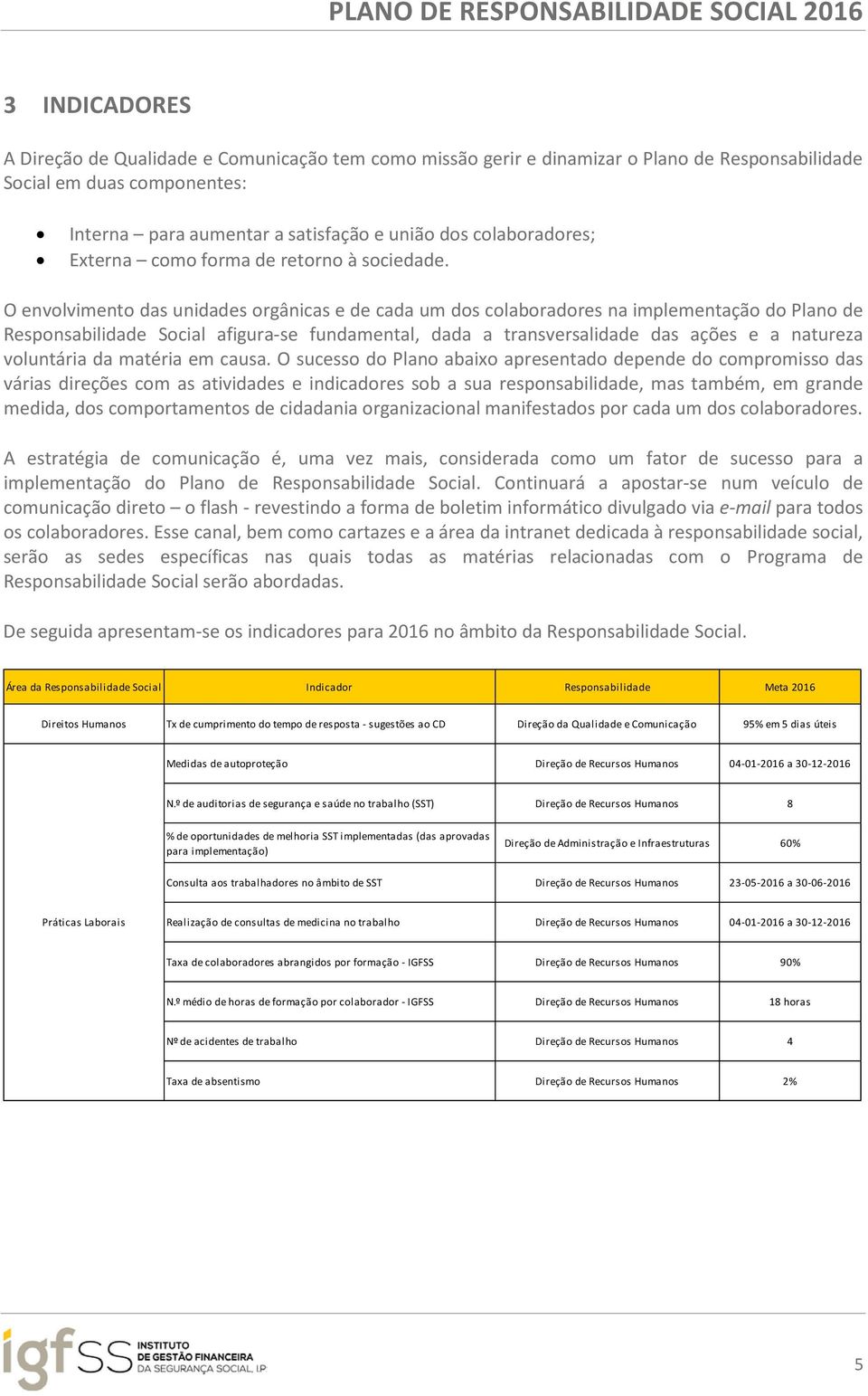 O envolvimento das unidades orgânicas e de cada um dos colaboradores na implementação do Plano de Responsabilidade Social afigura-se fundamental, dada a transversalidade das ações e a natureza