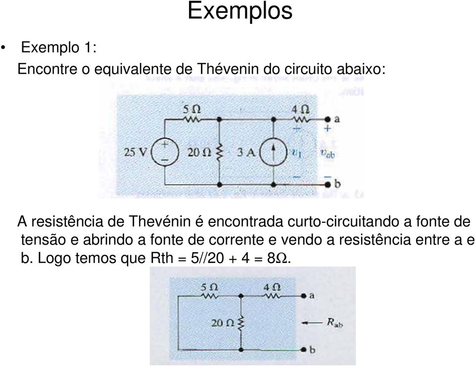 curto-circuitando a fonte de tensão e abrindo a fonte de