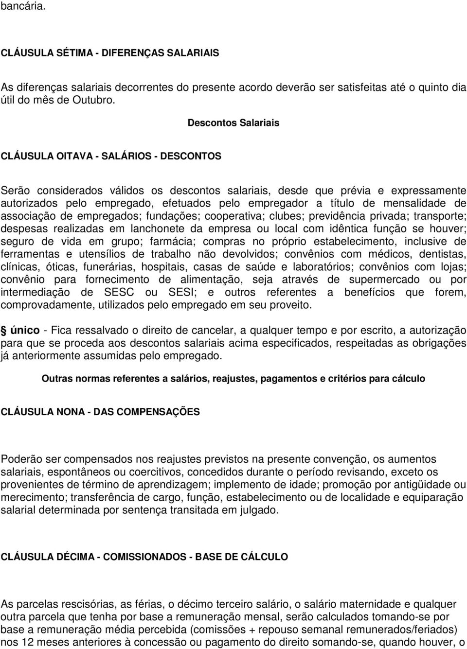 título de mensalidade de associação de empregados; fundações; cooperativa; clubes; previdência privada; transporte; despesas realizadas em lanchonete da empresa ou local com idêntica função se