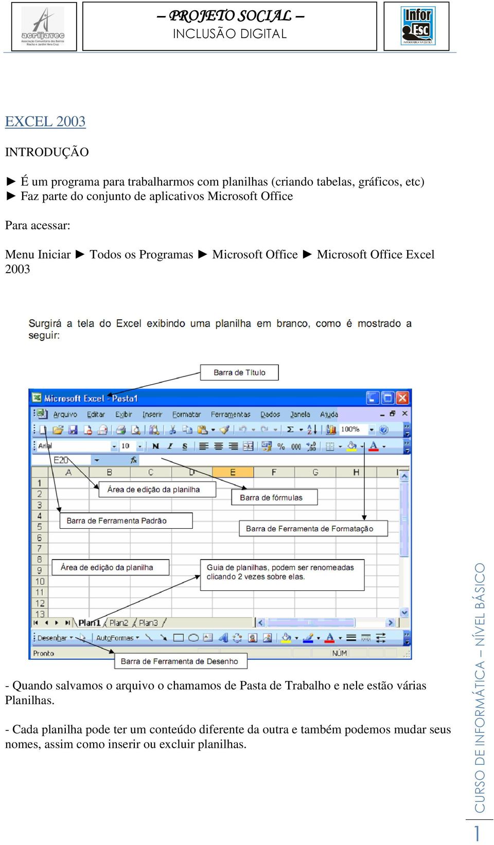 Office Excel 2003 - Quando salvamos o arquivo o chamamos de Pasta de Trabalho e nele estão várias Planilhas.
