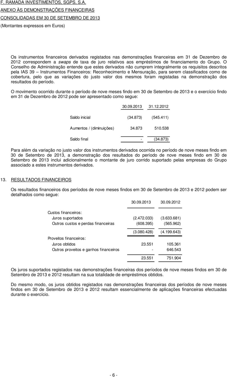 O Conselho de Administração entende que estes derivados não cumprem integralmente os requisitos descritos pela IAS 39 Instrumentos Financeiros: Reconhecimento e Mensuração, para serem classificados