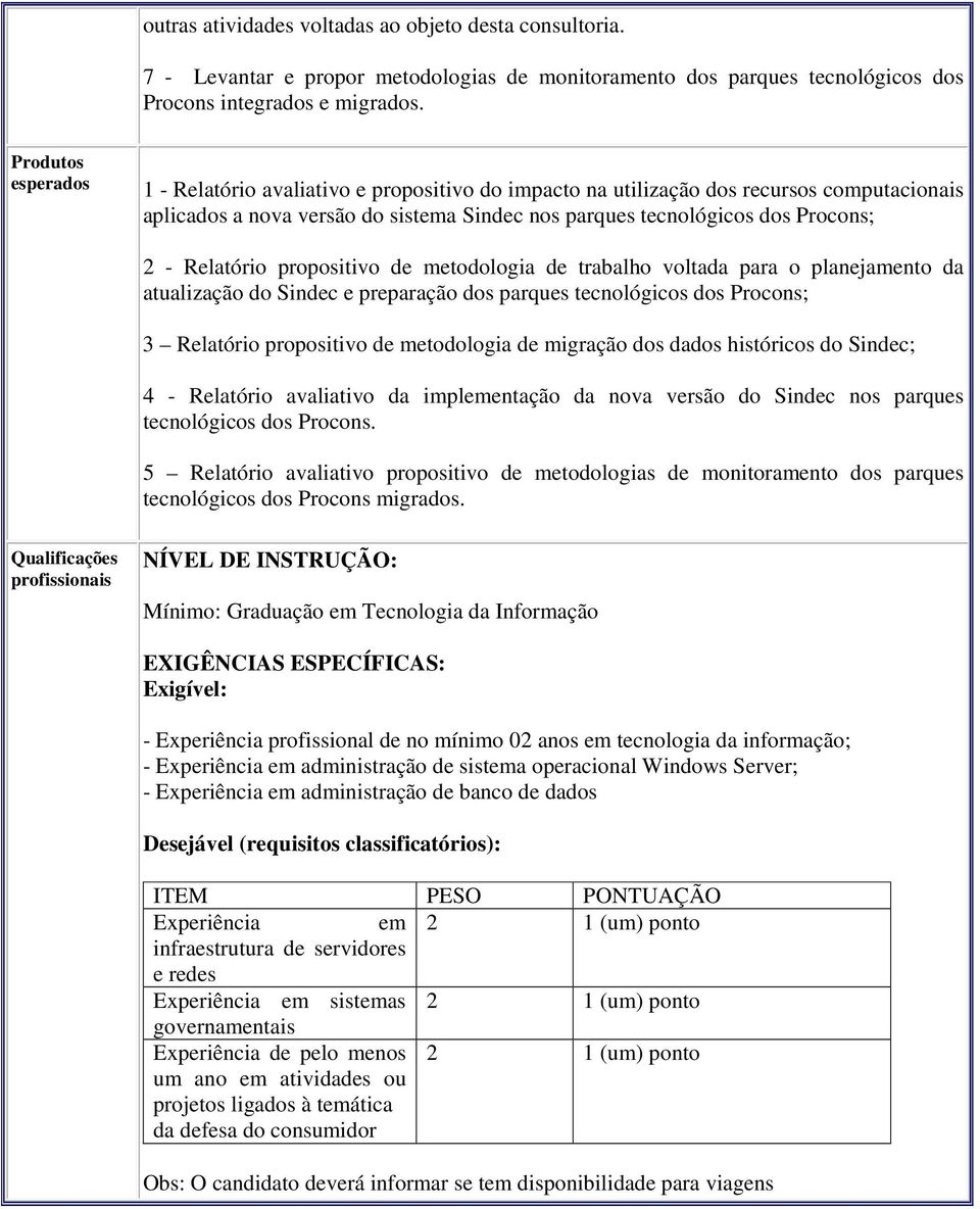 Relatório propositivo de metodologia de trabalho voltada para o planejamento da atualização do Sindec e preparação dos parques tecnológicos dos Procons; 3 Relatório propositivo de metodologia de