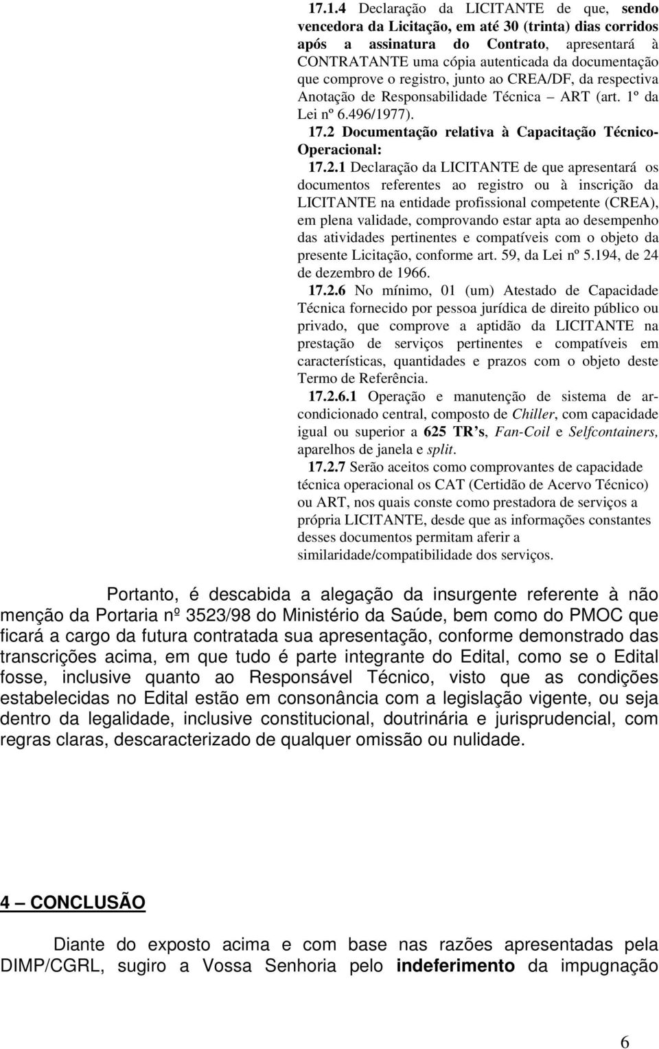 Documentação relativa à Capacitação Técnico- Operacional: 17.2.