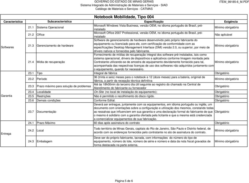 3 Gerenciamento de hardware Software de gerenciamento de hardware desenvolvido pelo próprio fabricante do equipamento ou licenciado para ele, com certificação de conformidade com as especificações