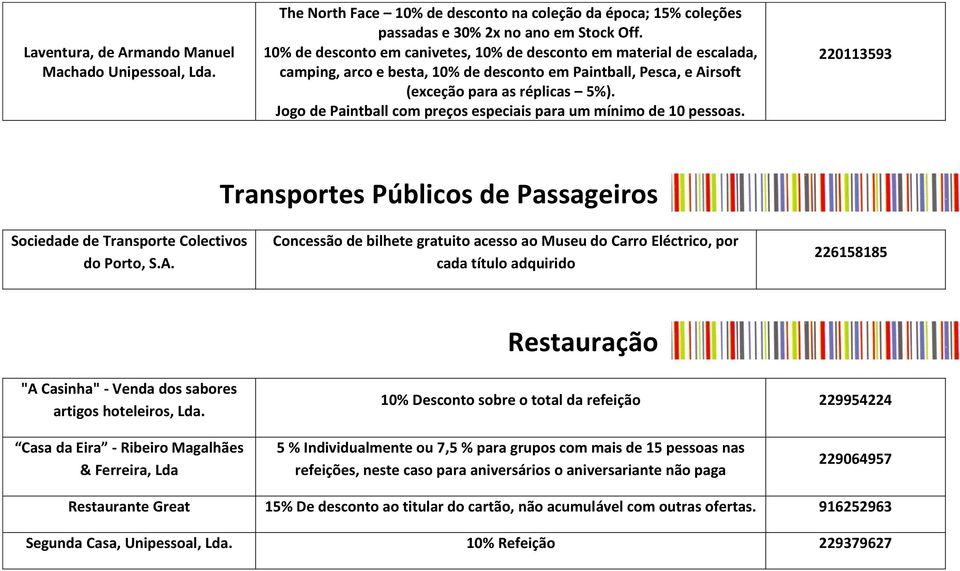 Jogo de Paintball com preços especiais para um mínimo de 10 pessoas. 220113593 Transportes Públicos de Passageiros Sociedade de Transporte Colectivos do Porto, S.A.