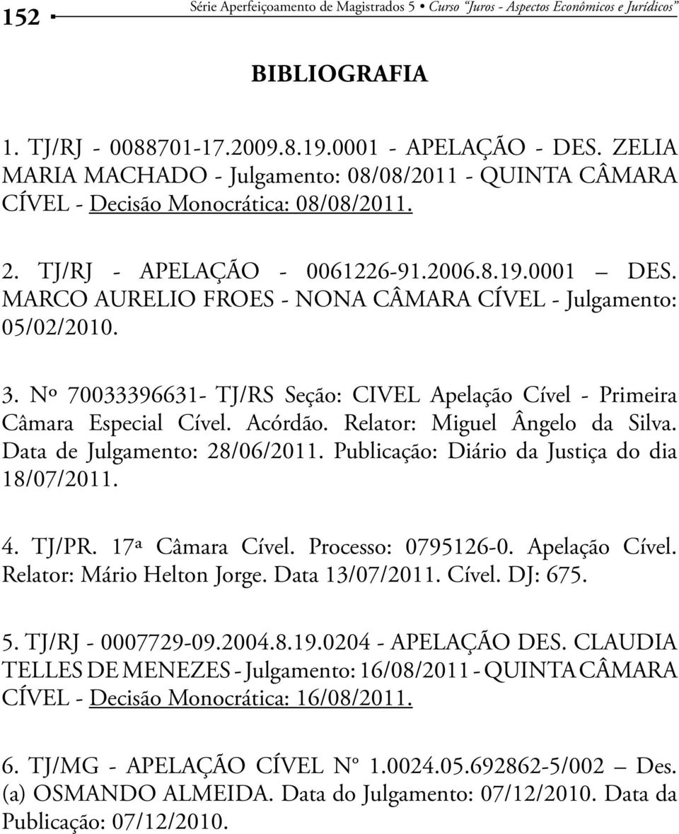 Nº 70033396631- TJ/RS Seção: CIVEL Apelação Cível - Primeira Câmara Especial Cível. Acórdão. Relator: Miguel Ângelo da Silva. Data de Julgamento: 28/06/2011.