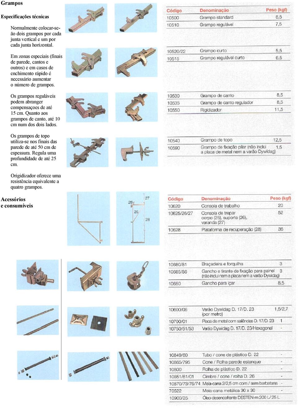 Os grampos reguláveis podem abranger compensaçoes de até 15 cm. Quanto aos grampos de canto, até 10 cm num dos dois lados.