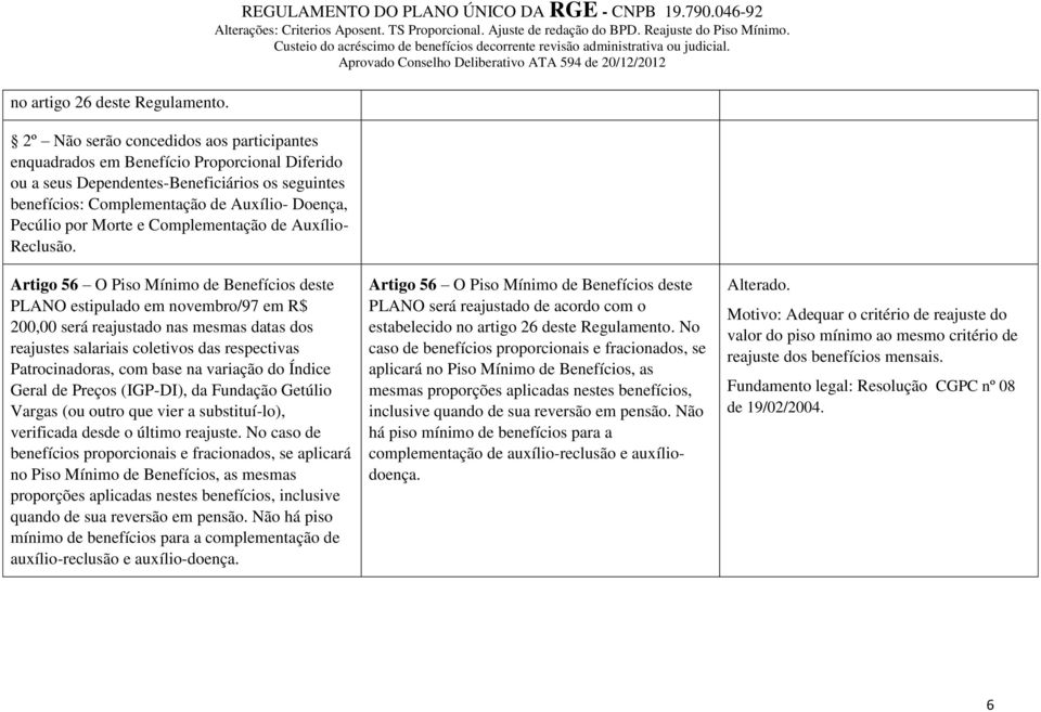 Morte e Complementação de Auxílio- Reclusão. REGULAMENTO DO PLANO ÚNICO DA RGE - CNPB 19.790.