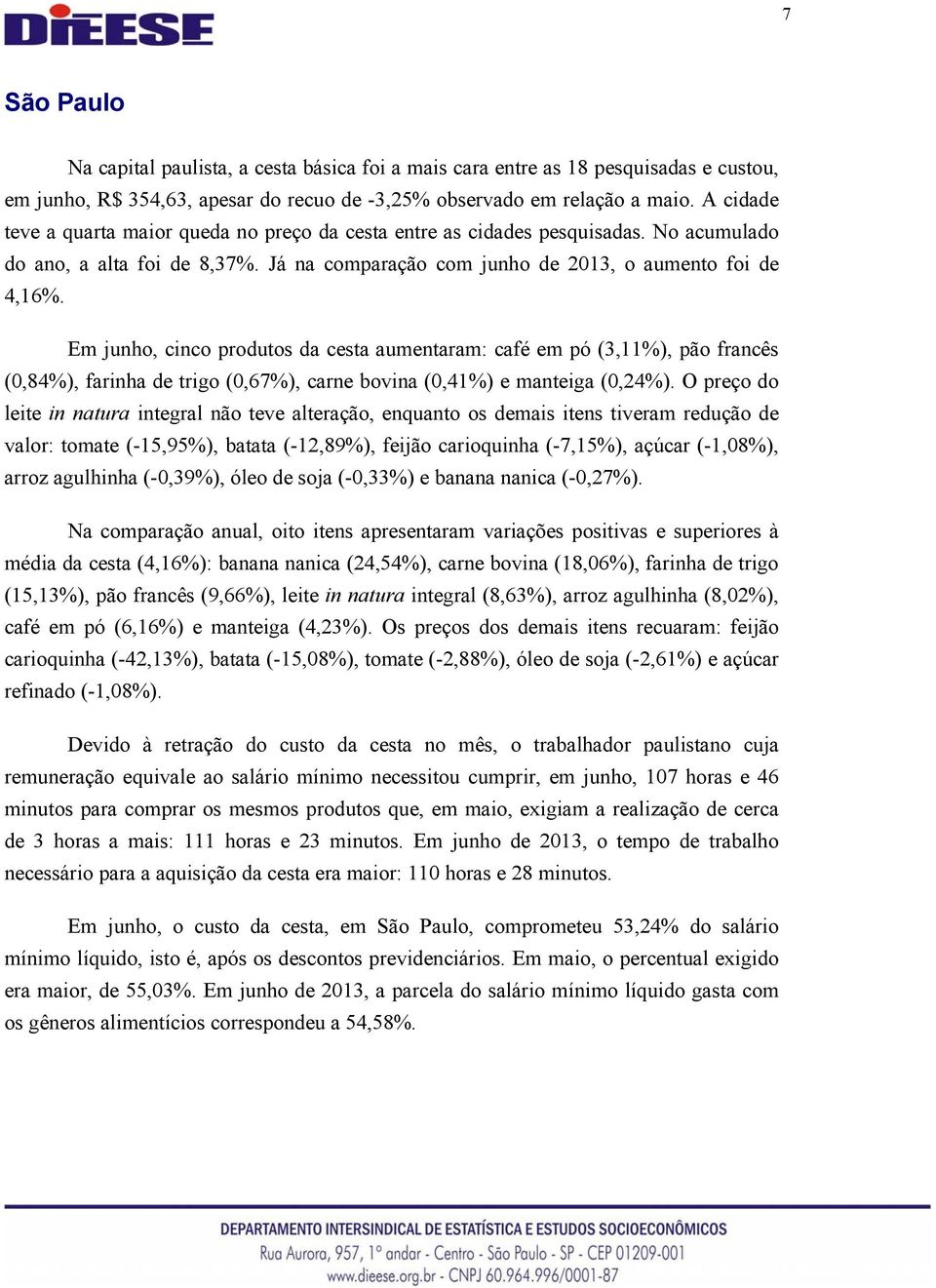 Em junho, cinco produtos da cesta aumentaram: café em pó (3,11%), pão francês (0,84%), farinha de trigo (0,67%), carne bovina (0,41%) e manteiga (0,24%).