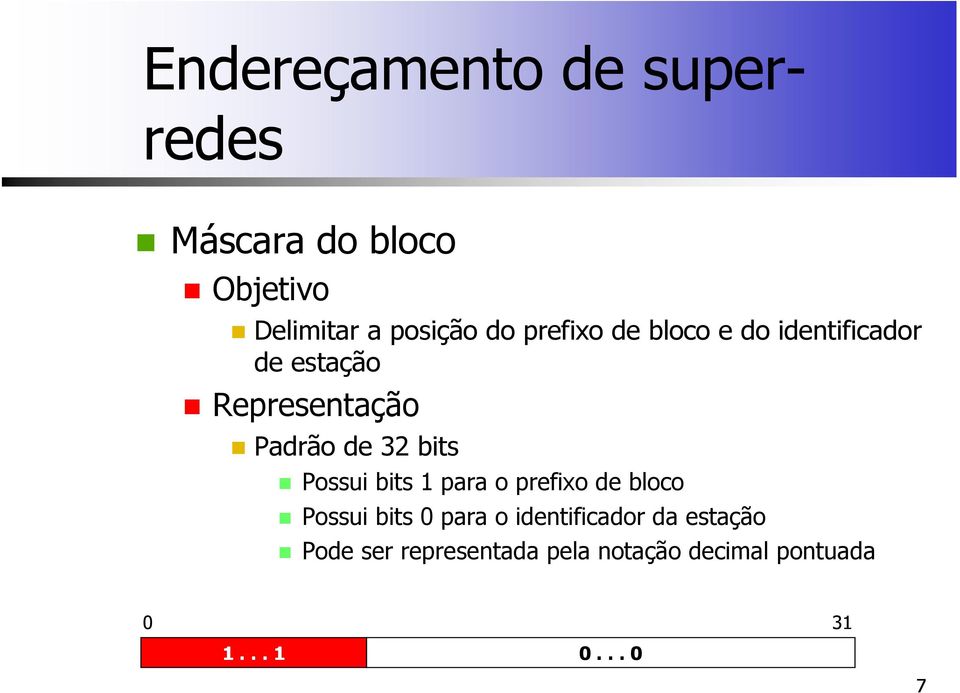 para o prefixo de bloco Possui bits 0 para o identificador da estação