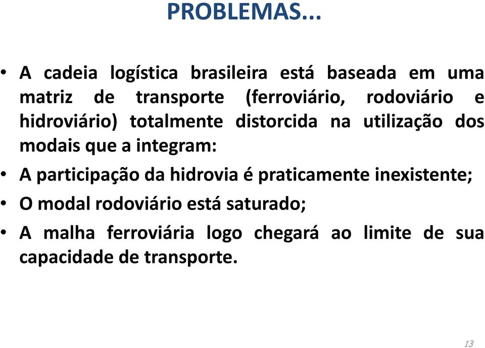 rodoviário e hidroviário) totalmente distorcida na utilização dos modais que a integram: