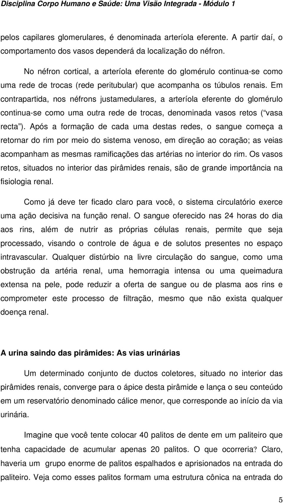 Em contrapartida, nos néfrons justamedulares, a arteríola eferente do glomérulo continua-se como uma outra rede de trocas, denominada vasos retos ( vasa recta ).