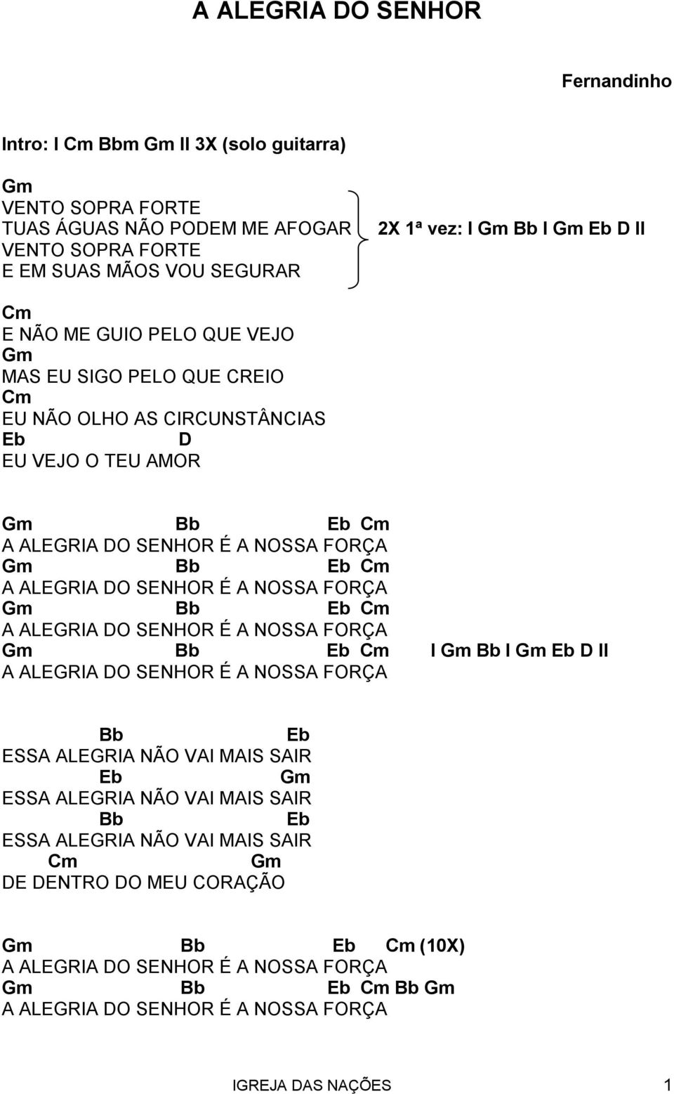 m LERI O SENHOR É NOSS FORÇ m Bb Eb m LERI O SENHOR É NOSS FORÇ m Bb Eb m I m Bb I m Eb II LERI O SENHOR É NOSS FORÇ Bb Eb ESS LERI NÃO VI MIS SIR Eb m ESS LERI