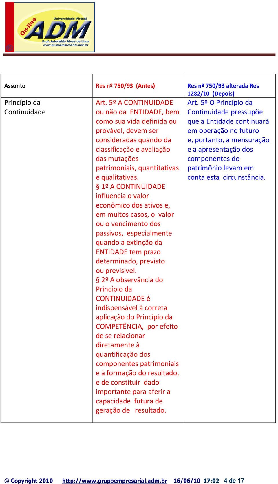 1º A CONTINUIDADE influencia o valor econômico dos ativos e, em muitos casos, o valor ou o vencimento dos passivos, especialmente quando a extinção da ENTIDADE tem prazo determinado, previsto ou