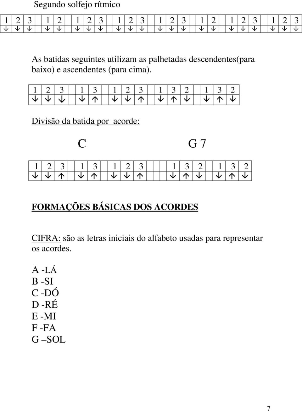 1 2 3 1 3 1 2 3 1 3 2 1 3 2 Divisão da batida por acorde: C G 7 1 2 3 1 3 1 2 3 1 3 2 1 3 2 FORMAÇÕES