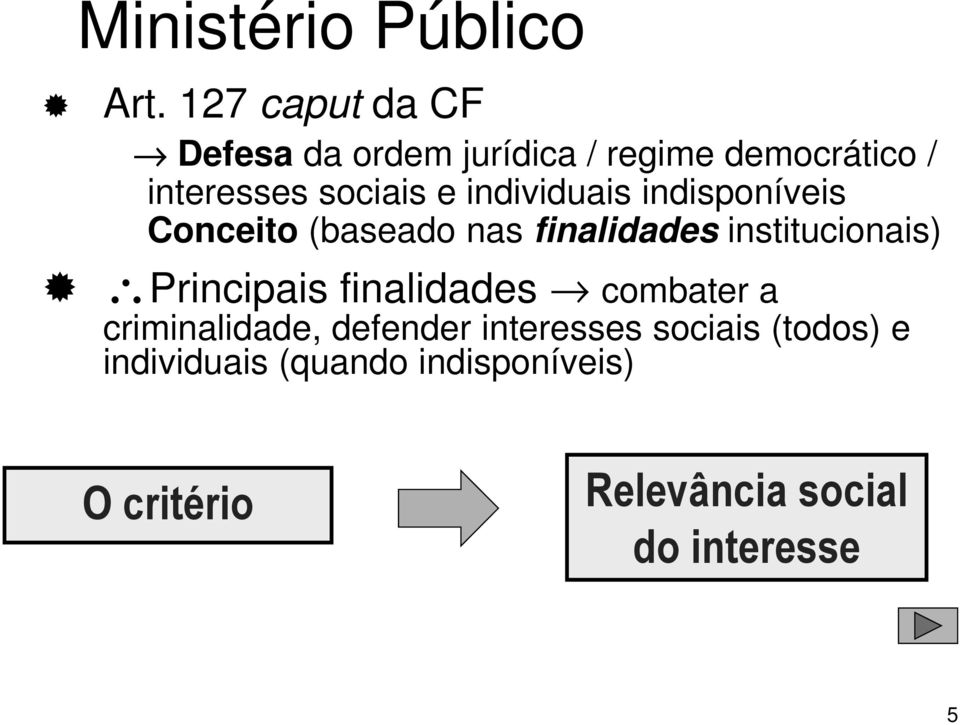 individuais indisponíveis Conceito (baseado nas finalidades institucionais) Principais