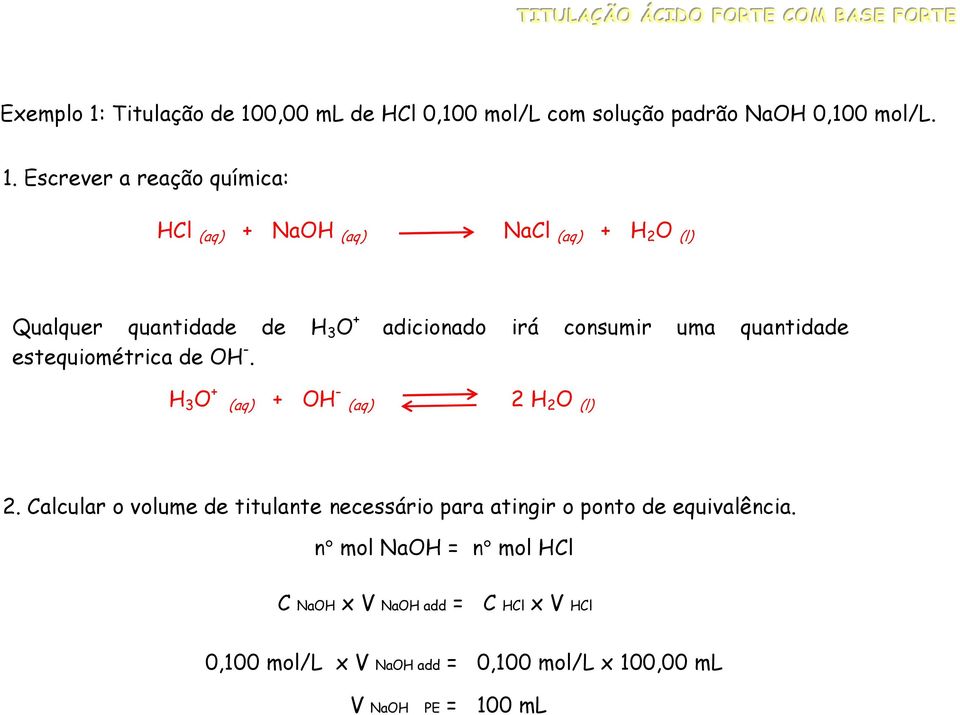 0,00 ml de HCl 0,100 mol/l com solução padrão NaOH 0,100 mol/l. 1.