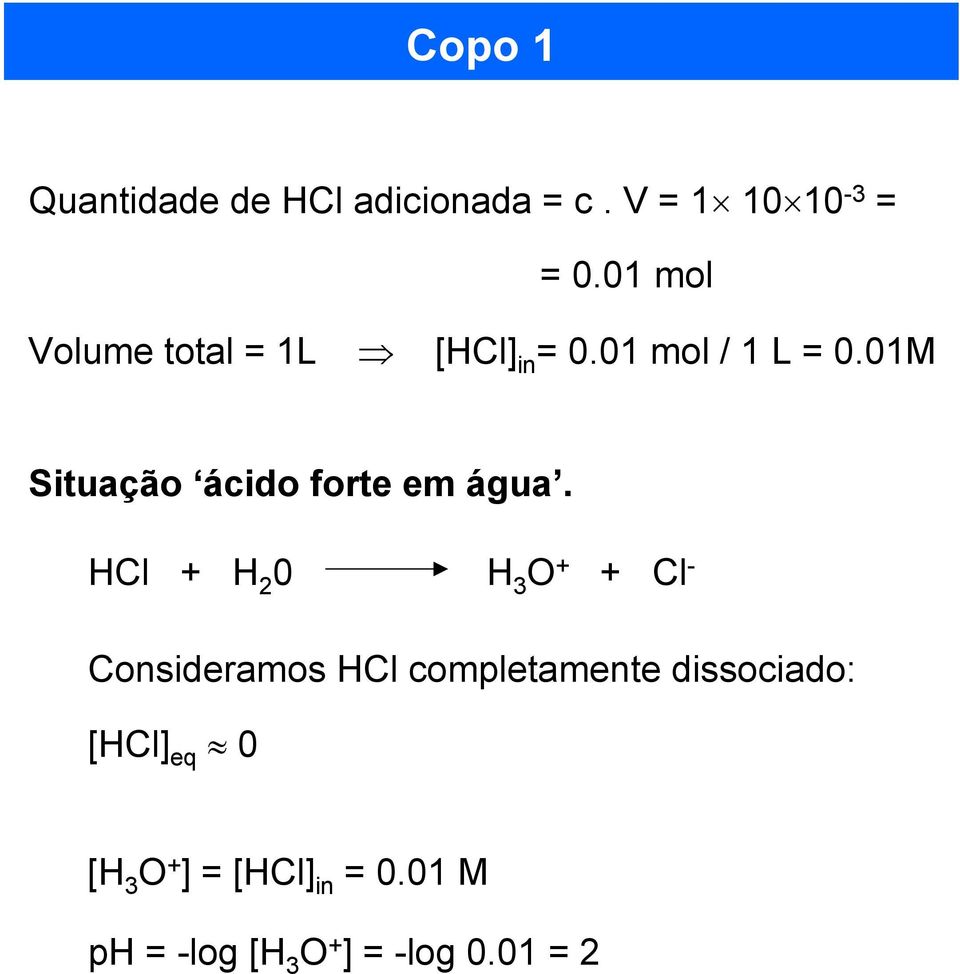 01M Situação ácido forte em água.