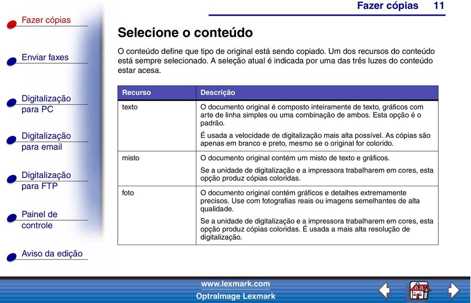 Recurso texto misto foto Descrição O documento original é composto inteiramente de texto, gráficos com arte de linha simples ou uma combinação de ambos. Esta opção é o padrão.
