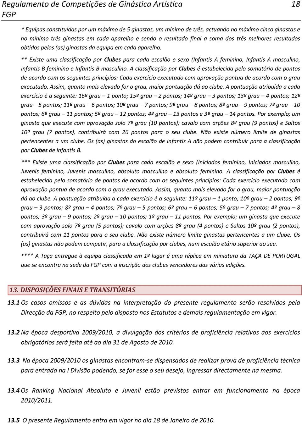 ** Existe uma classificação por Clubes para cada escalão e sexo (Infantis A feminino, Infantis A masculino, Infantis B feminino e Infantis B masculino.