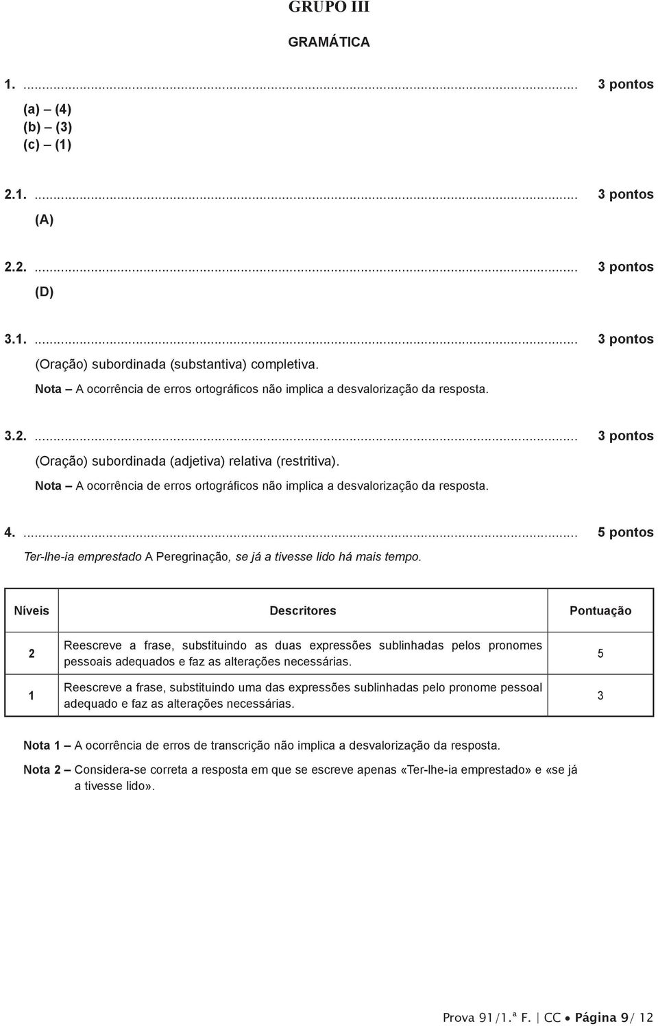 ota ocorrência de erros ortográficos não implica a desvalorização da resposta. 4.... 5 pontos Ter-lhe-ia emprestado Peregrinação, se já a tivesse lido há mais tempo.