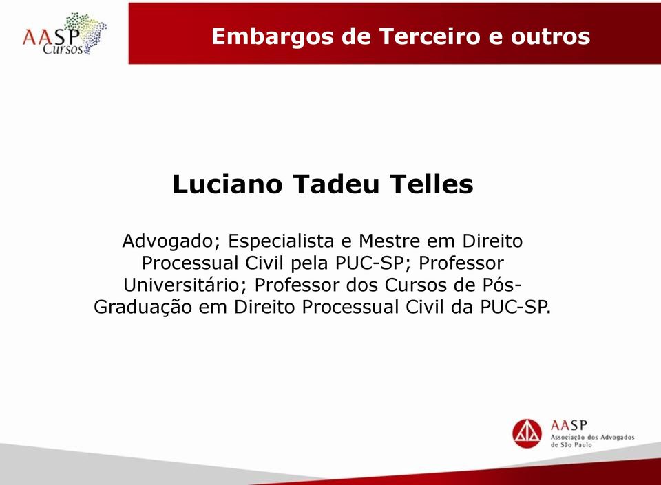 Civil pela PUC-SP; Professor Universitário; Professor